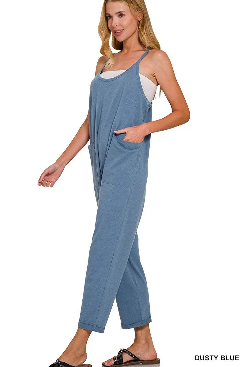 Zenana Spaghetti Strap Pocketed Jumpsuit Easy Apparels