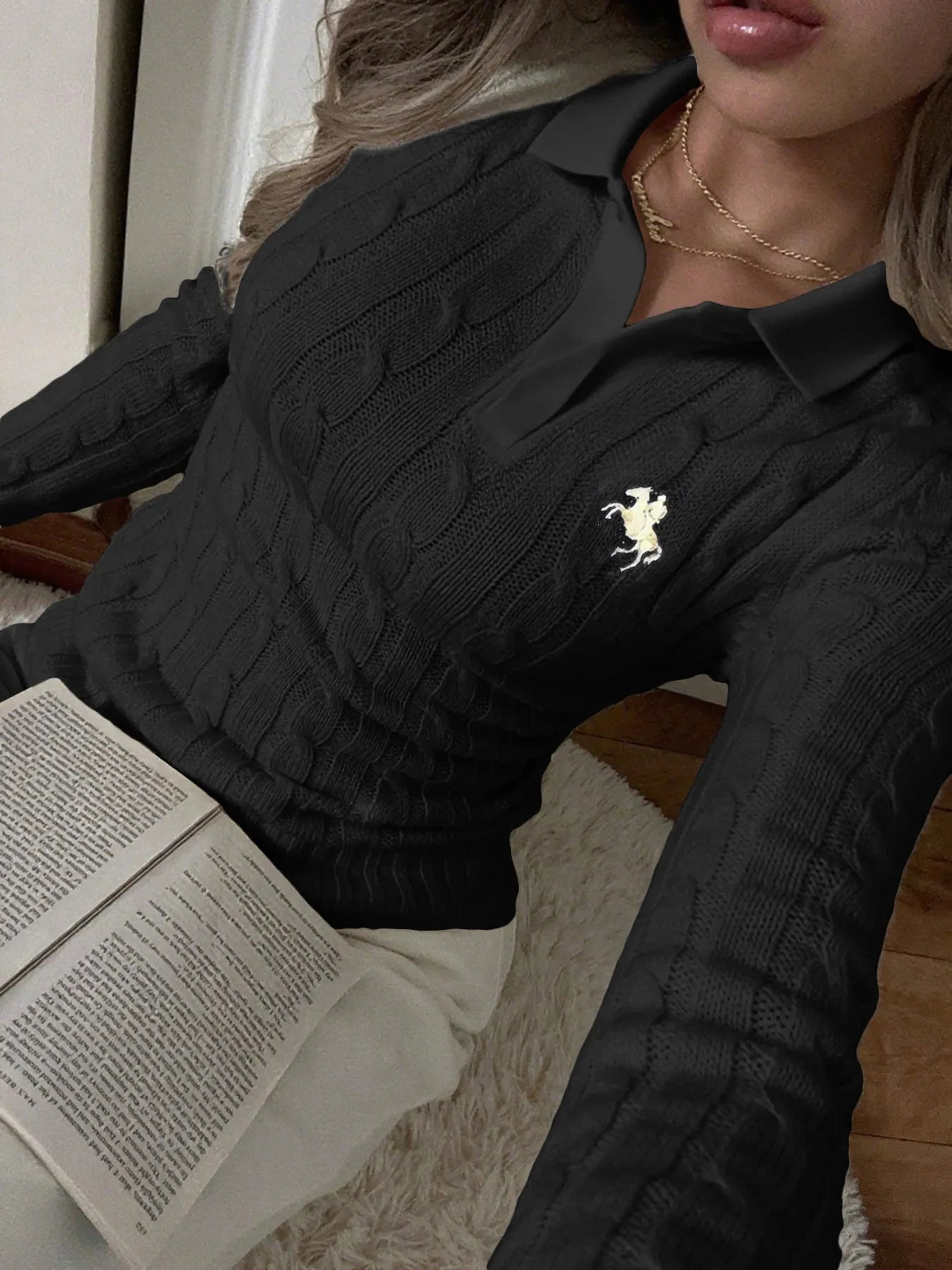 Trendsi Cable Knit Long Sleeve Sweater