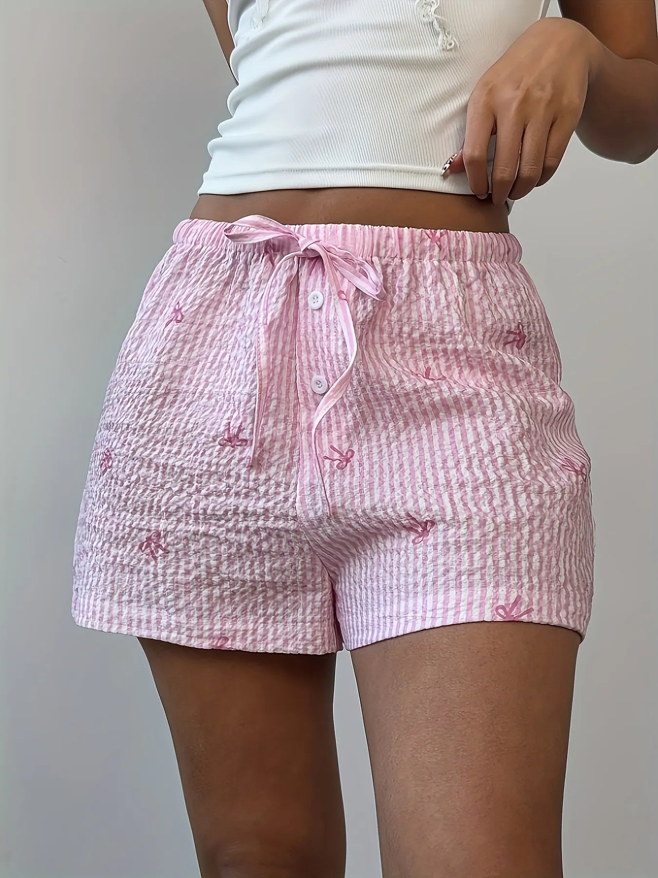 Bow Striped Drawstring Casual Shorts Easy Apparels