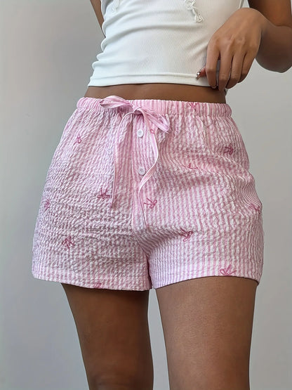 Bow Striped Drawstring Casual Shorts Easy Apparels