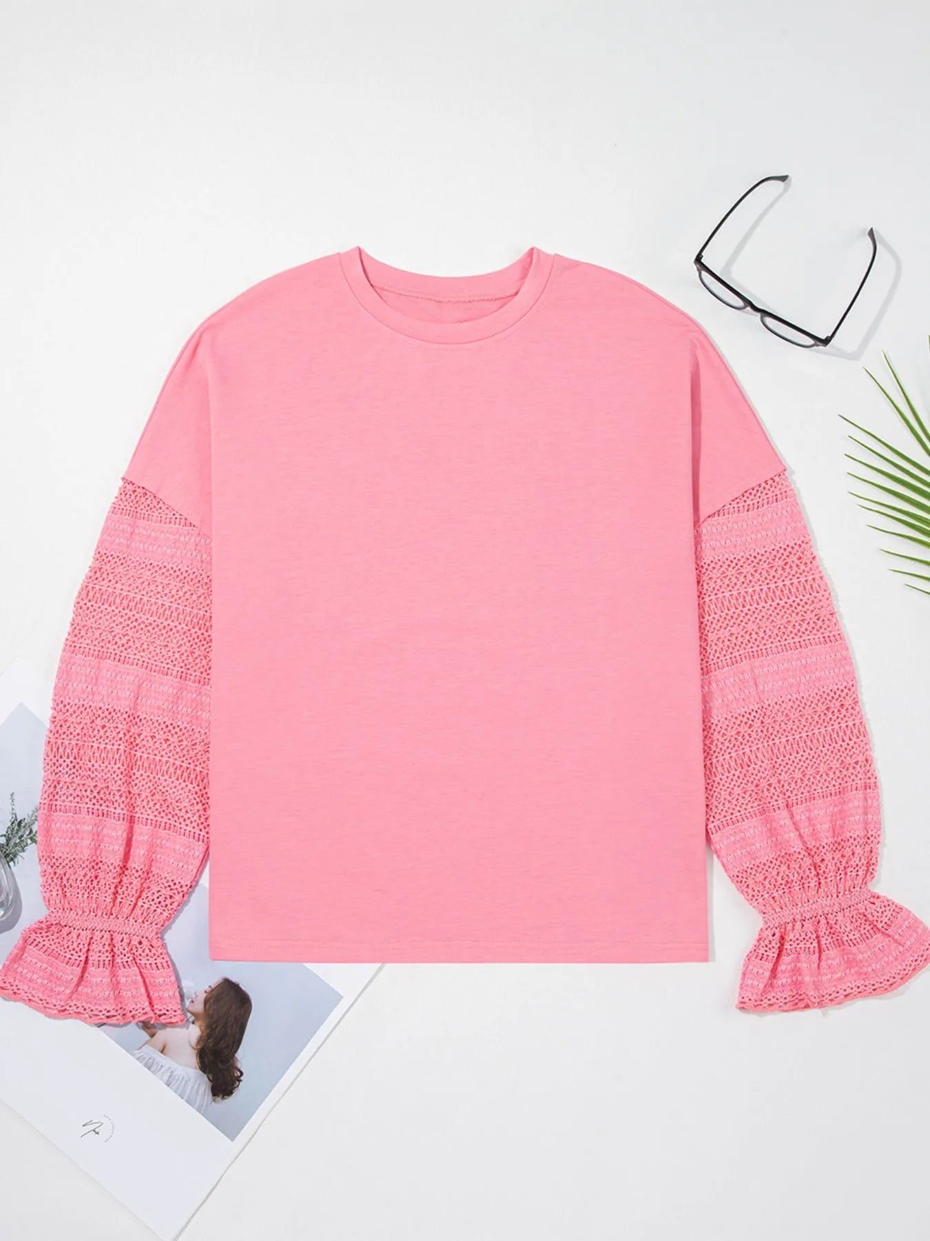 Trendsi Lace Detail Flounce Sleeve Sweatshirt