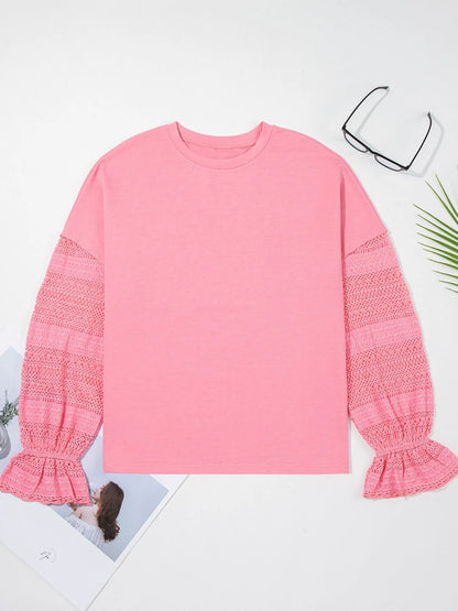 Trendsi Lace Detail Flounce Sleeve Sweatshirt