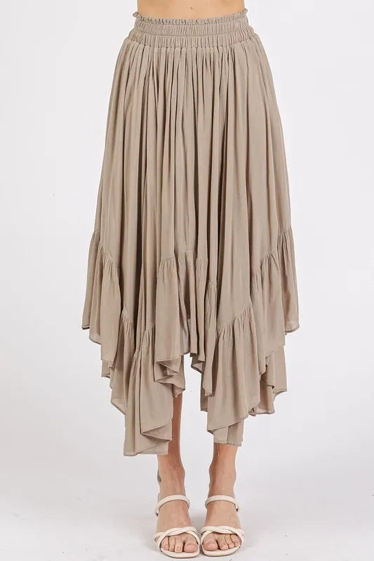 Mittoshop Handkerchief Hem Elastic Waist Pocket Midi Skirt Mocha Easy Apparels