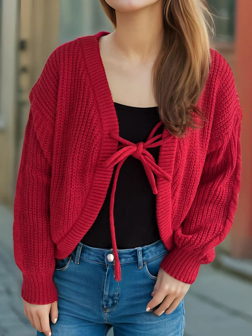 Tied Dropped Shoulder Long Sleeve Cardigan Easy Apparels