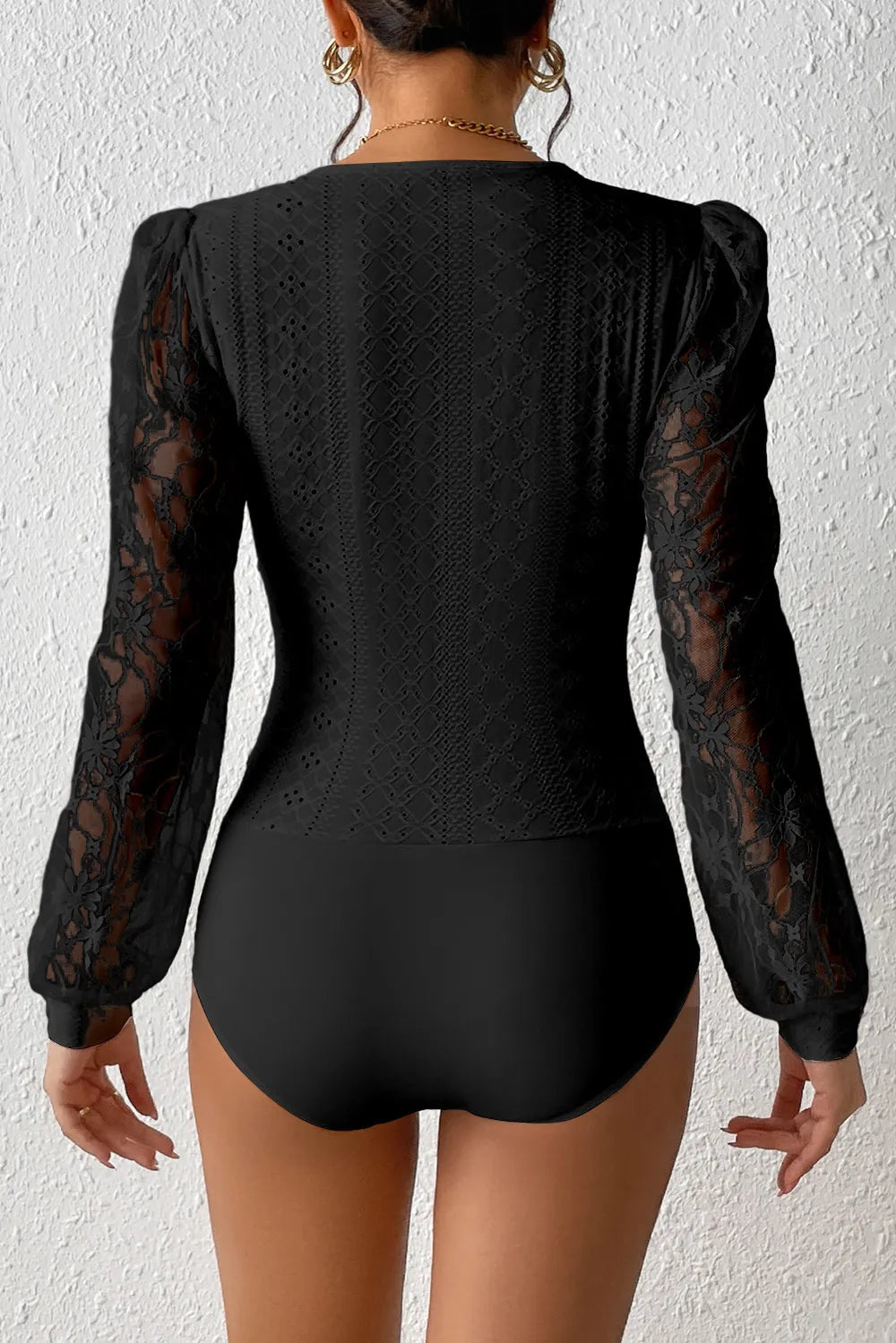 Trendsi Eyelet Lace Long Sleeve Bodysuit