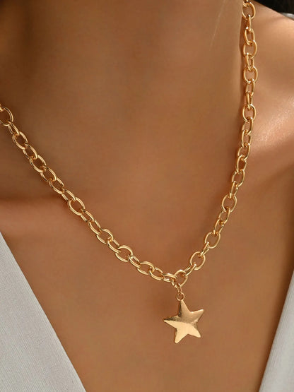 18K Gold-Plated Star Pendant Chain Necklace Gold One Size Easy Apparels