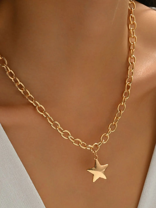 18K Gold-Plated Star Pendant Chain Necklace Gold One Size Easy Apparels