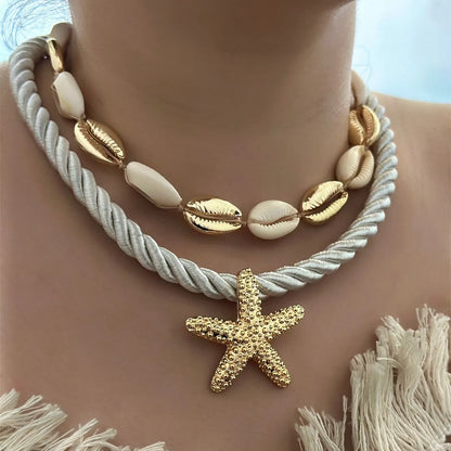 2-Piece Beaded Shell Starfish Rope Necklace Easy Apparels