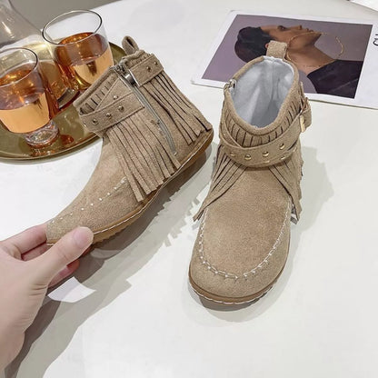Fringe Round Toe Boots Easy Apparels
