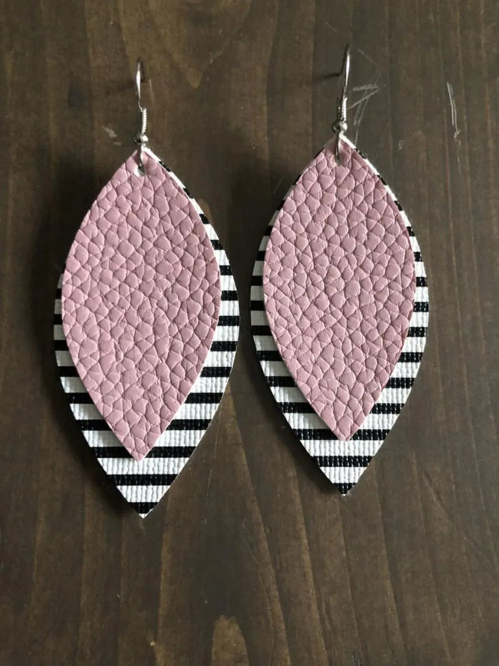 PU Leather Leaf Dangle Earrings Pink One Size Easy Apparels