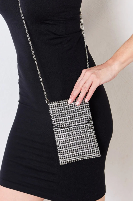 Forever Link Rhinestone Mini Crossbody Bag SILVER One Size Easy Apparels