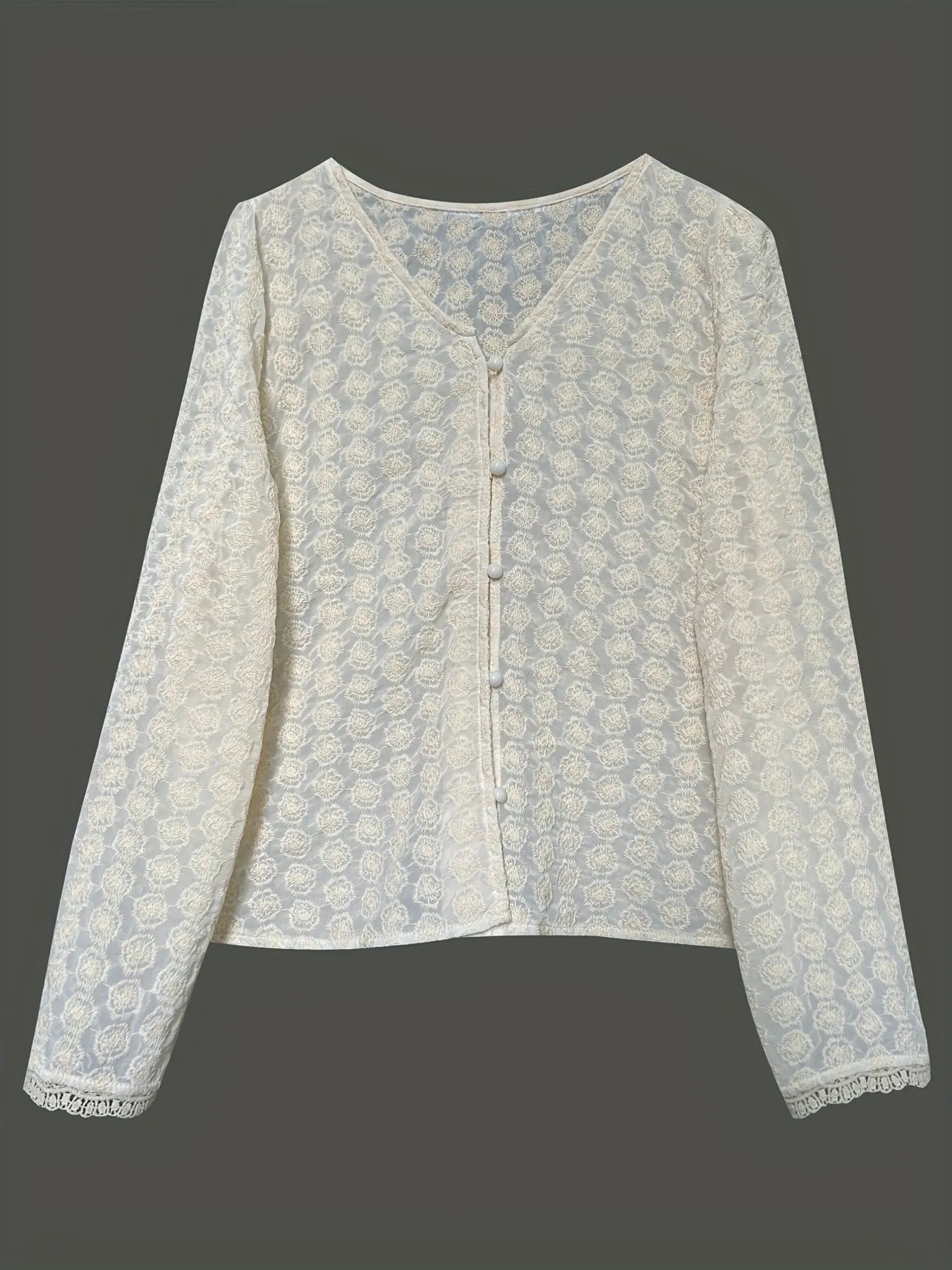 Trendsi Lace Button Up Long Sleeve Shirt