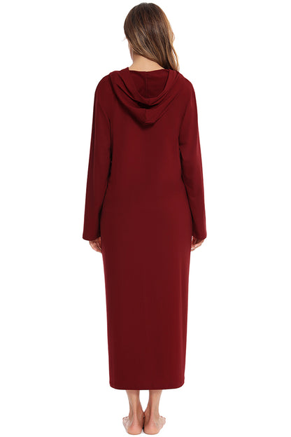 Zip Front Hooded Night Dress with Pockets Easy Apparels