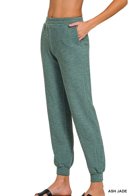Zenana Cotton Slub Jogger Pants ASH JADE Easy Apparels