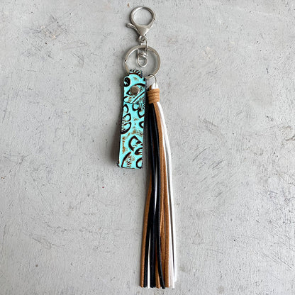 Genuine Leather Tassel Keychain Aqua One Size Easy Apparels