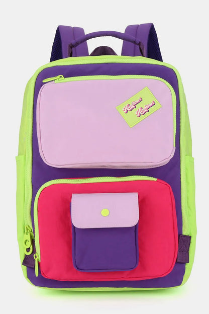 Himawari Contrast Nylon Backpack Bag with Handles Green One Size Easy Apparels