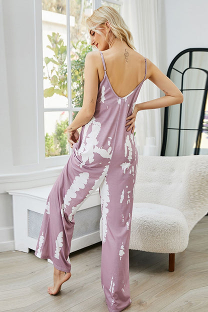Shiny Tie-Dye Spaghetti Strap Jumpsuit with Pockets Easy Apparels