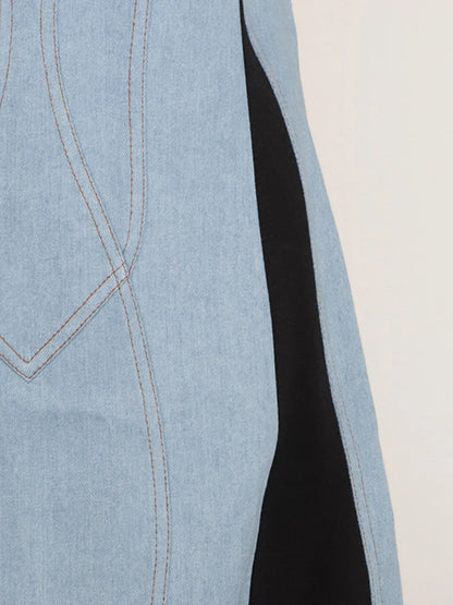 Contrast Adjustable Strap Denim Dress Easy Apparels