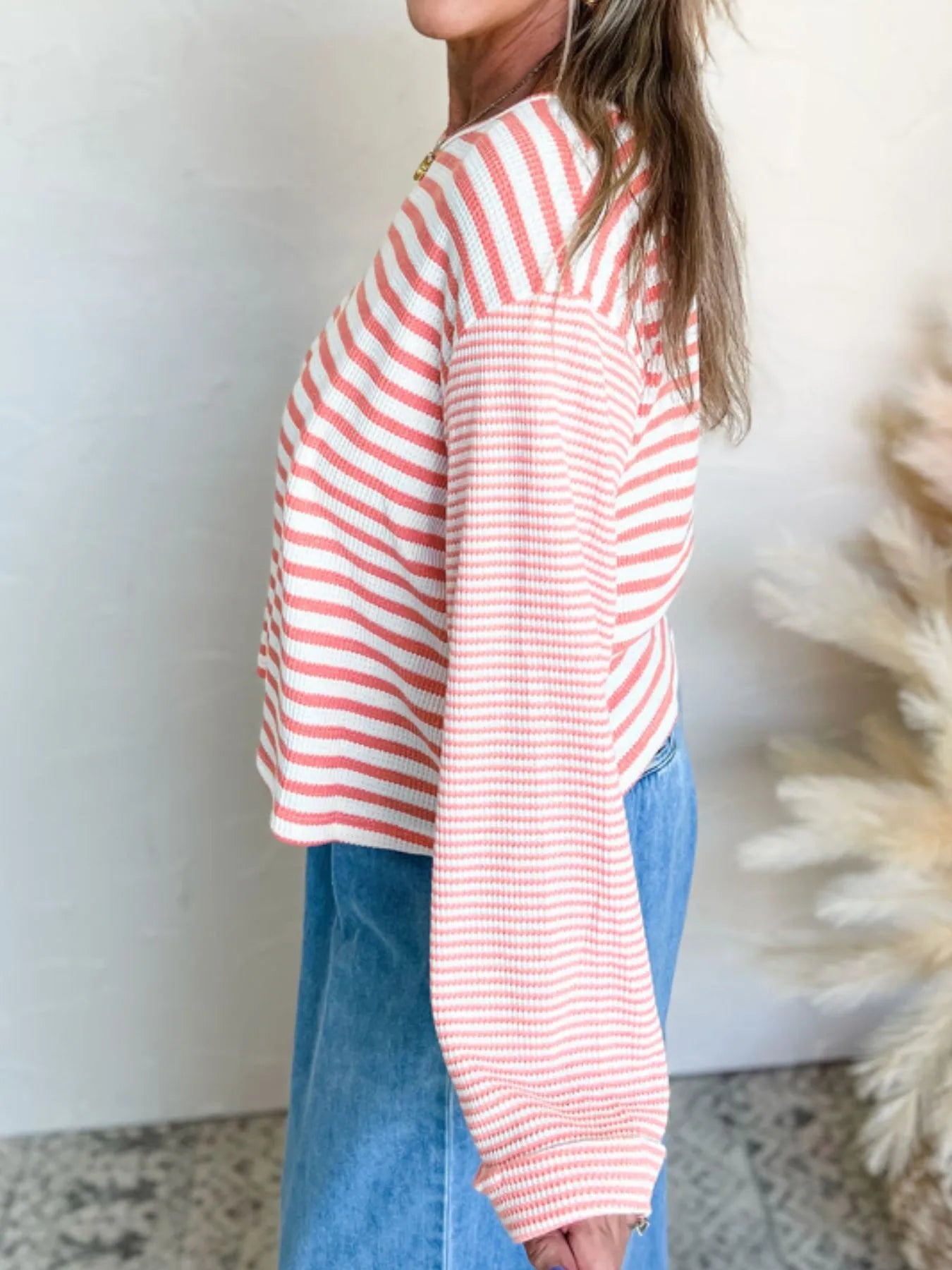Trendsi Striped Long Sleeve Ribbed Blouse
