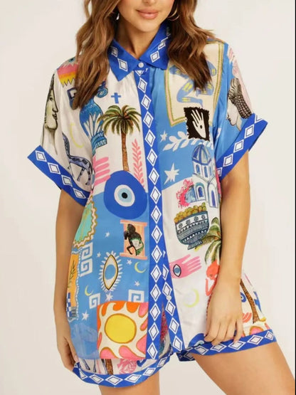 Tropical Print Button Up Shirt and Shorts Set Easy Apparels
