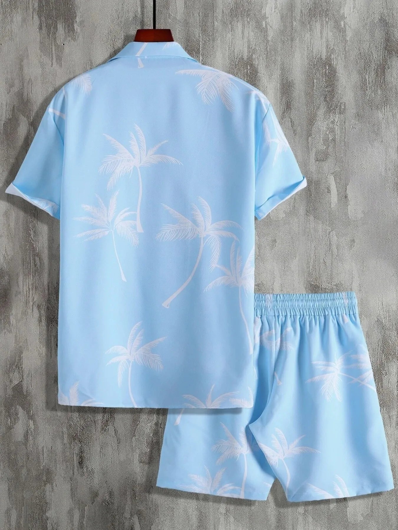 Men's Full Size Palm Print Button Up Shirt and Shorts Set Plus Size Easy Apparels