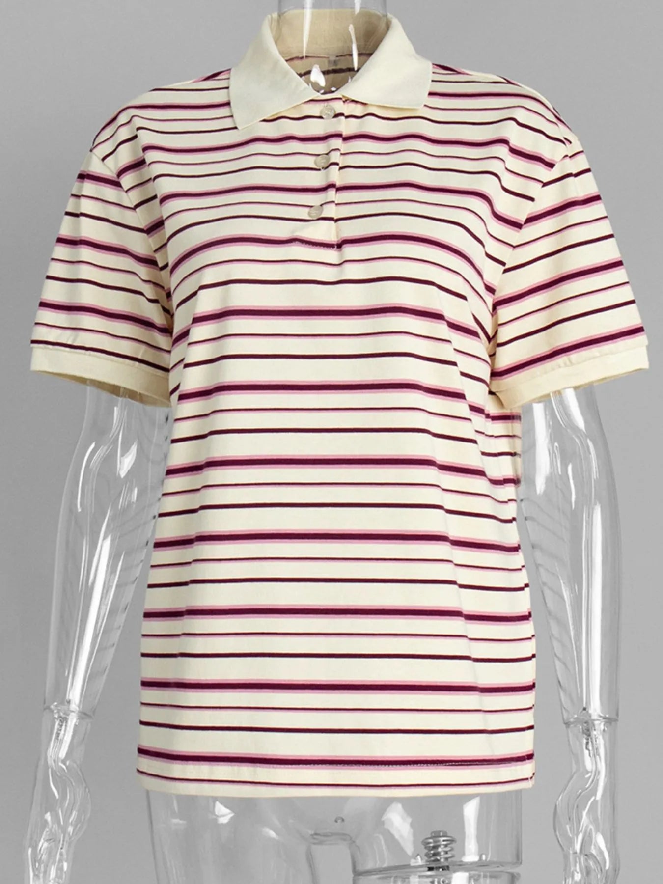 Trendsi Striped Polo T-Shirt with Contrast Collar