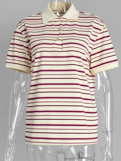 Trendsi Striped Polo T-Shirt with Contrast Collar