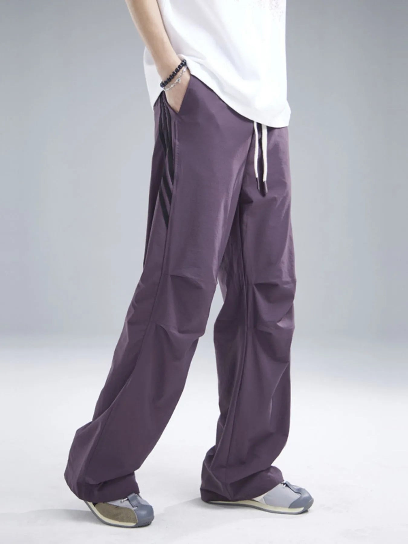 Men's Drawstring Ruched Pants with Side Stripes Easy Apparels