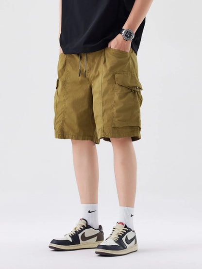 Men's Full Size Drawstring Cargo Shorts Plus Size Khaki Easy Apparels