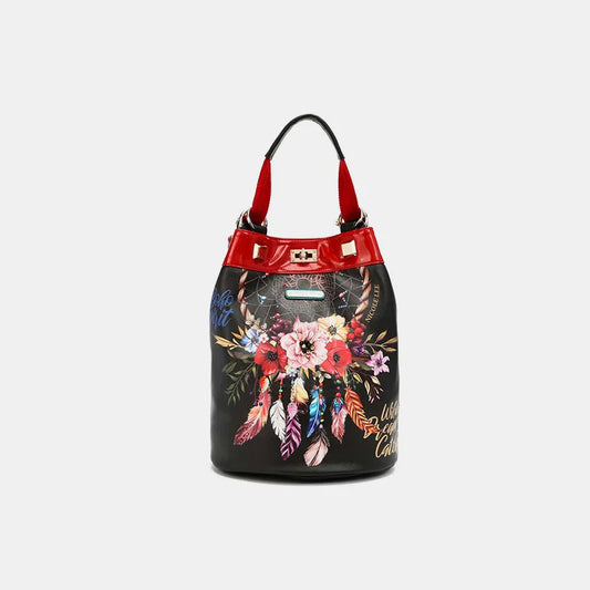 Nicole Lee USA Flower Pattern Adjustable Strap Backpack Bag Bohemian Black One Size Easy Apparels