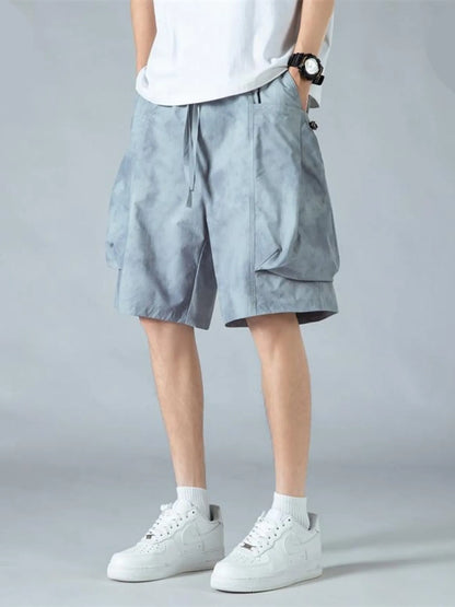 Men's Full Size Elastic Waist Cargo Shorts with Multi-Pockets Plus Size Tie Dye Blue Easy Apparels
