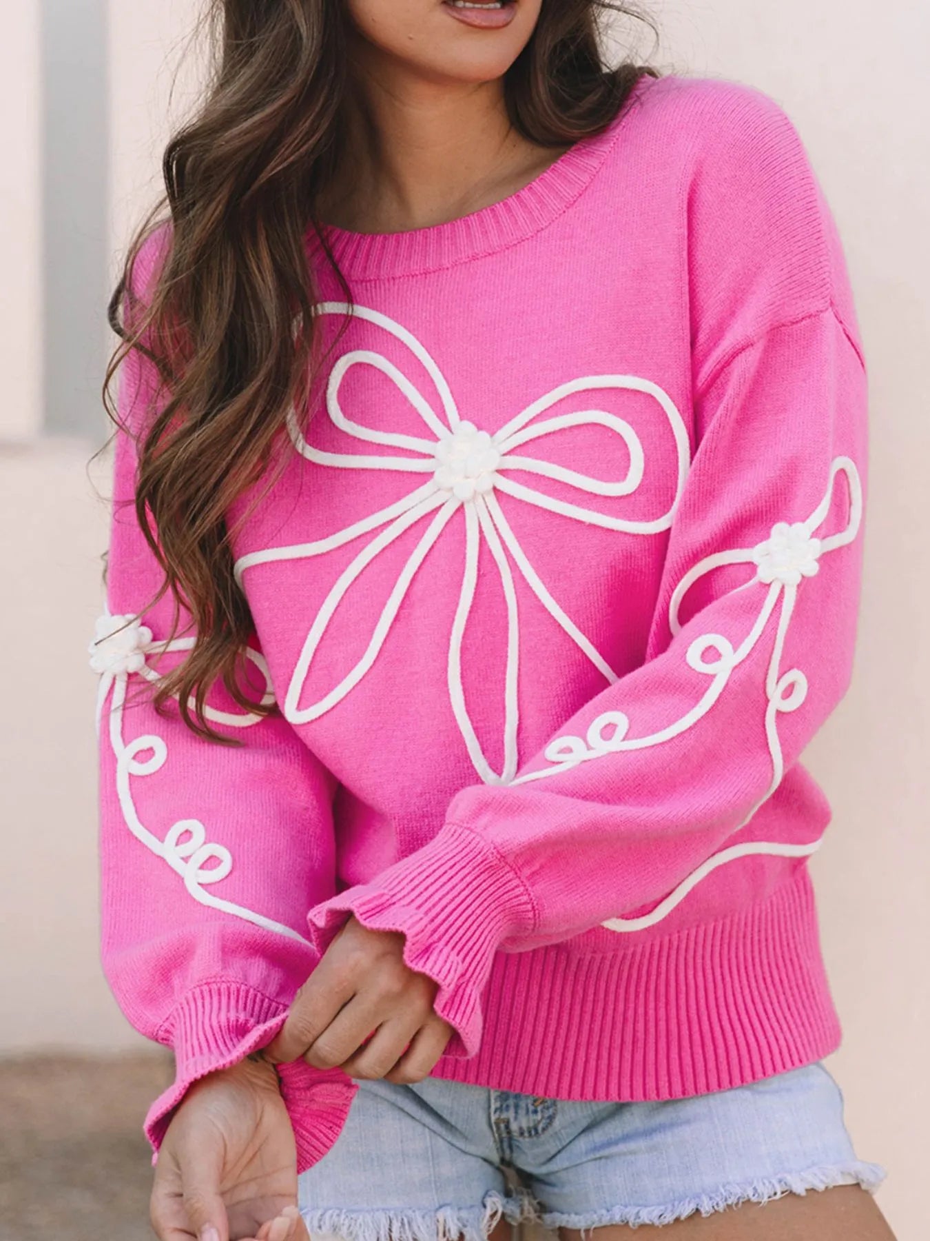 Trendsi Ribbed Hem Long Sleeve Sweater