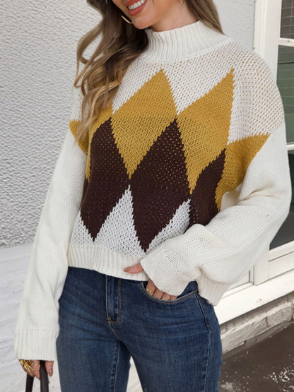 Trendsi Diamond Pattern Turtleneck Sweater