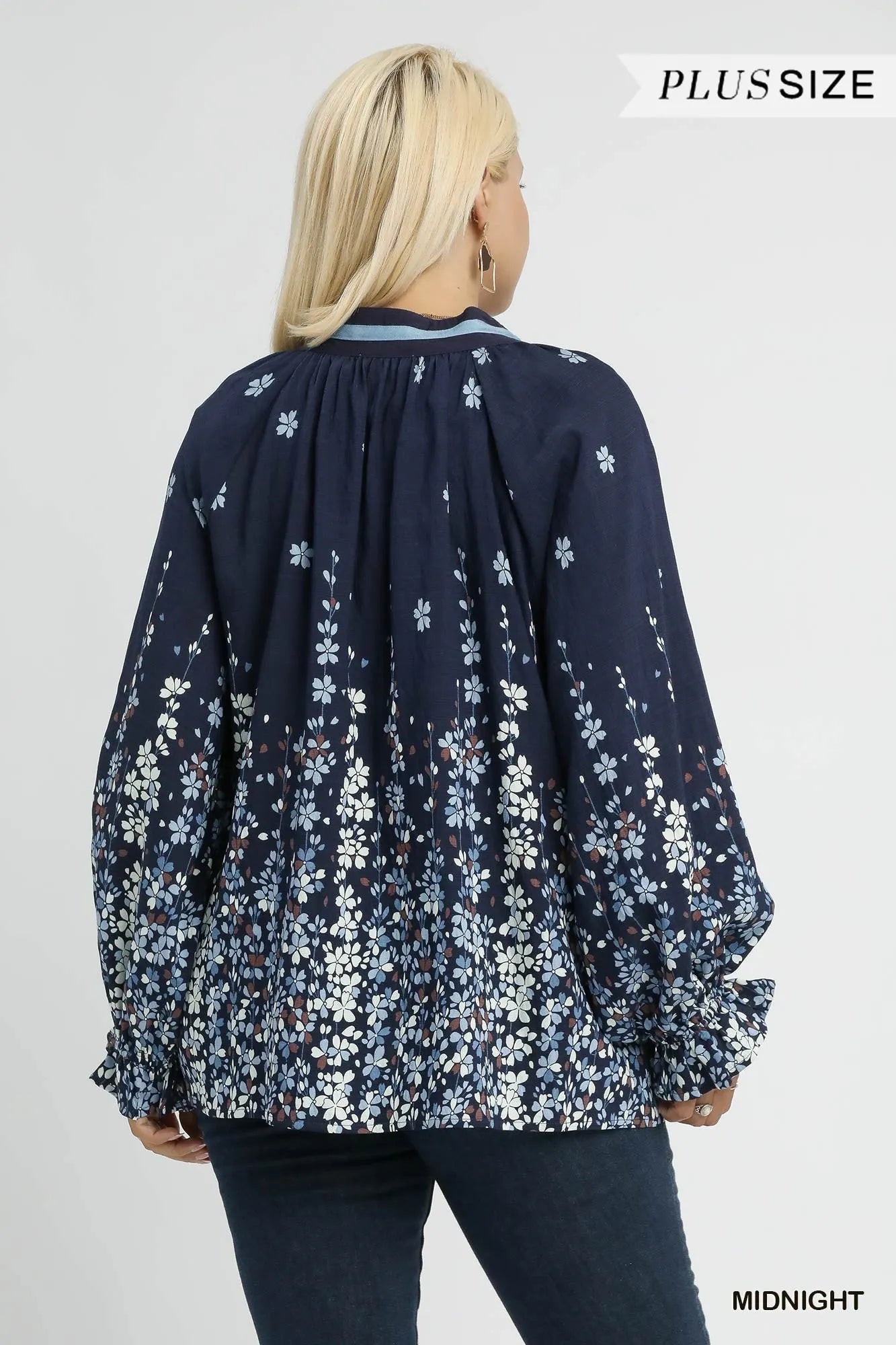 Trendsi Umgee Full Size Floral Vine Print Blouse with Balloon Sleeves Plus Size