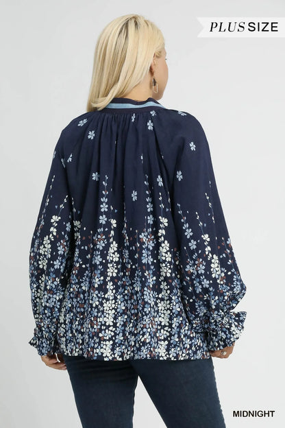 Trendsi Umgee Full Size Floral Vine Print Blouse with Balloon Sleeves Plus Size