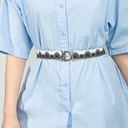 Toggle Clasp Elastic Belt White One Size Easy Apparels