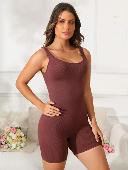 Scoop Neck Wide Strap Active Romper Easy Apparels