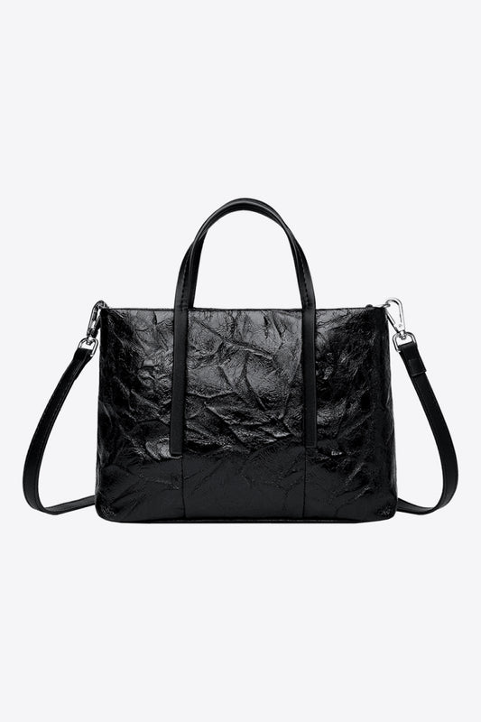 PU Leather Handbag Black One Size Easy Apparels