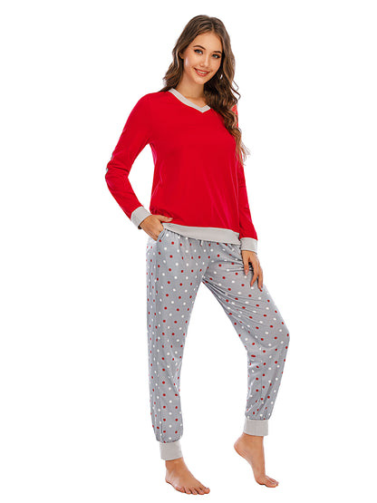 Long Sleeve Top and Polka Dot Pants Set Easy Apparels