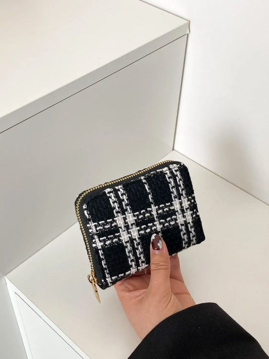 Plaid Polyester Card Case Black One Size Easy Apparels