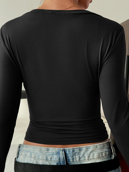 Trendsi V-Neck Long Sleeve Fitted T-Shirt