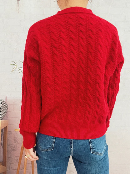 Cable Knit Button-Up Cardigan Easy Apparels
