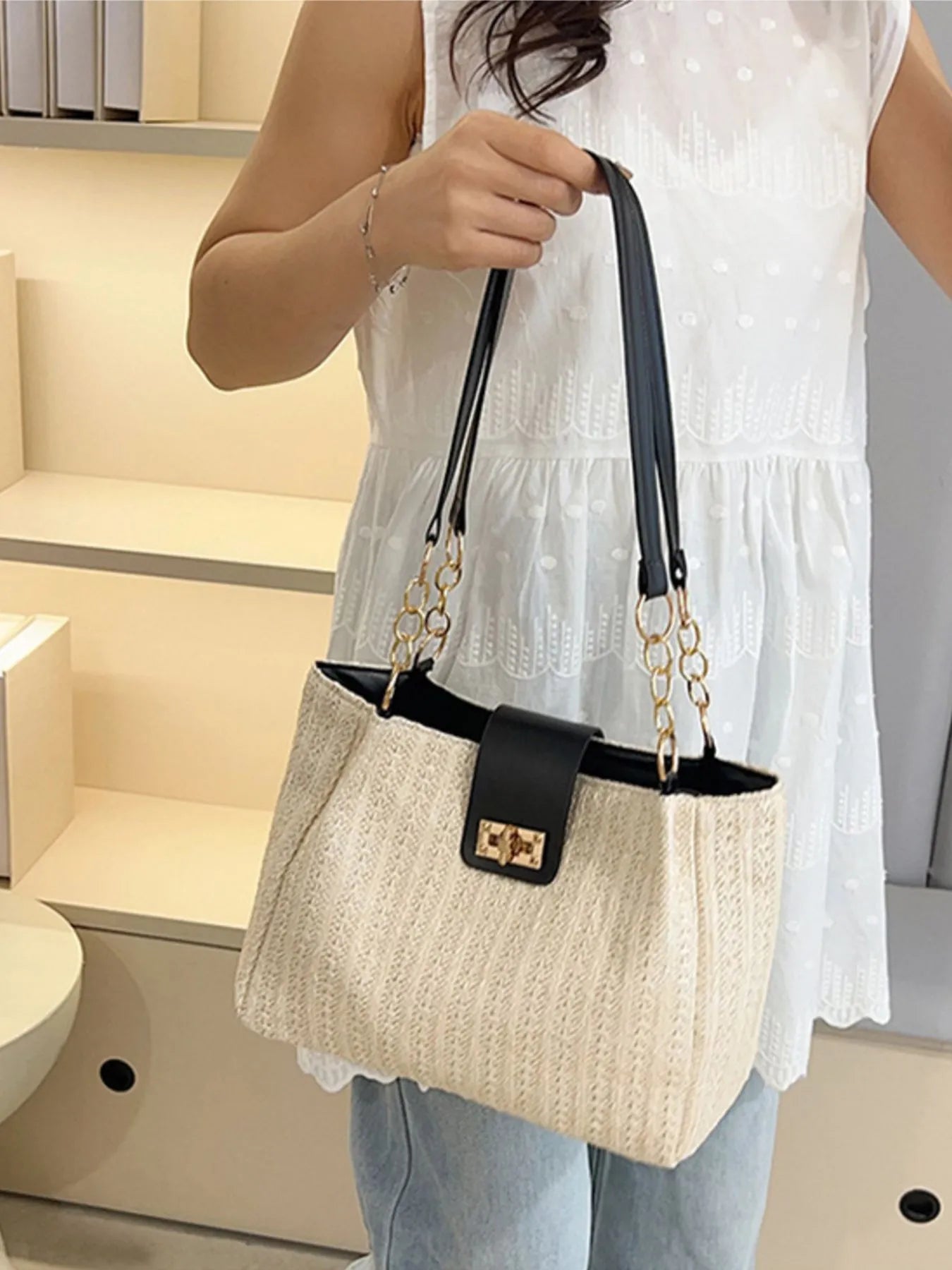 Woven Straw Shoulder Bag Easy Apparels