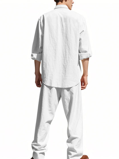 Men's Full Size Button Up Shirt and Pants Set Plus Size Easy Apparels