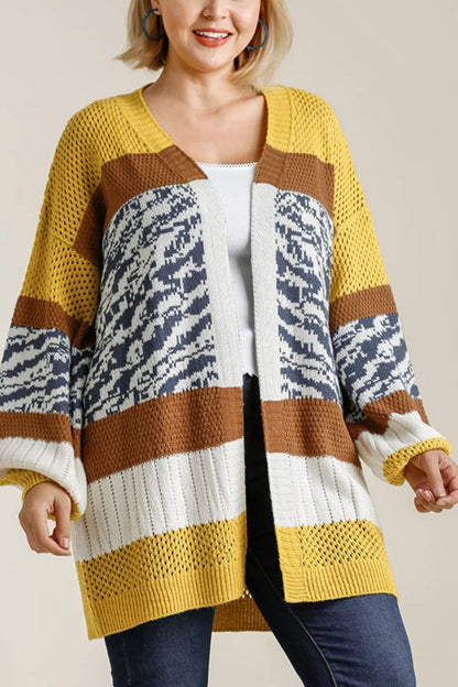 Umgee Full Size Color Block Open Front Longline Cardigan Plus Size Easy Apparels