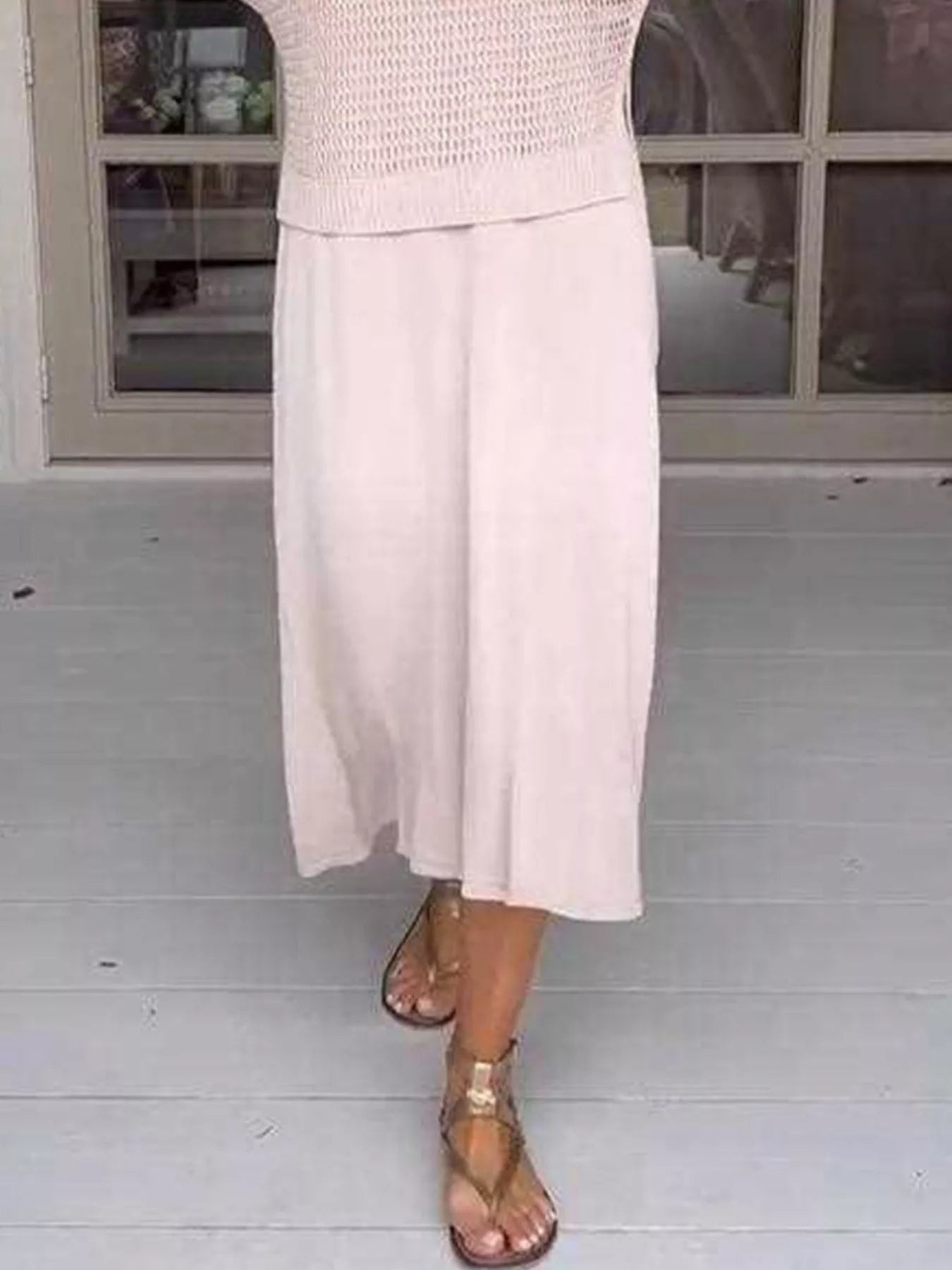 Full Size Openwork Knit Cover Up and Dress Set Plus Size Easy Apparels