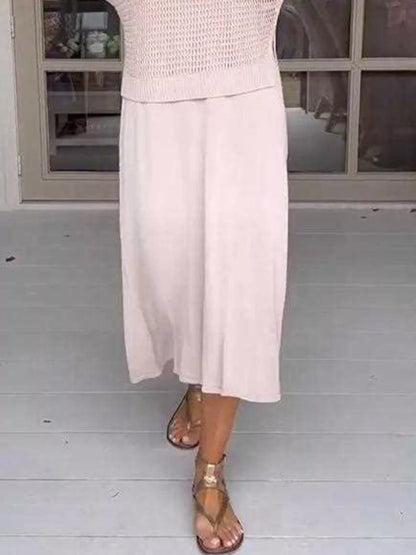 Full Size Openwork Knit Cover Up and Dress Set Plus Size Easy Apparels