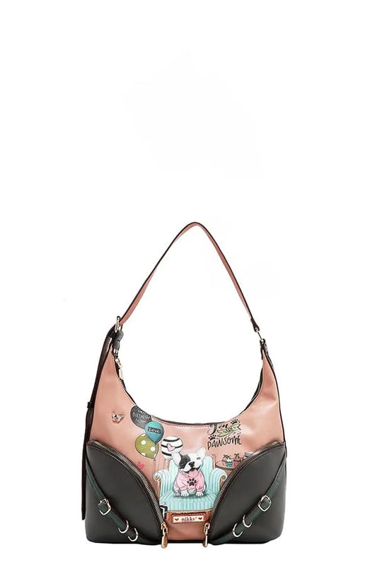 Nicole Lee USA Party King Shoulder Bag with 2 Accessory Pockets Front Apricot One Size Easy Apparels