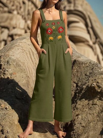 Floral Embroidered Wide Leg Jumpsuit Easy Apparels