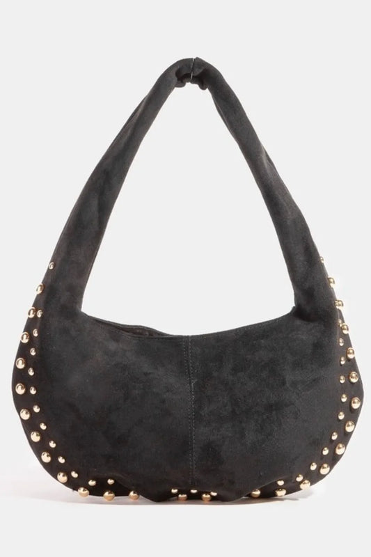 Fame Metallic Studded Faux Suede Hand Bag GBK One Size Easy Apparels